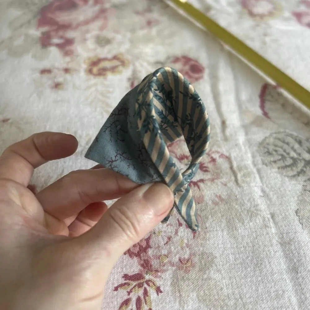 Hankerchief hearband for a 5 inch doll head Blue And White  10 Inch Doll?